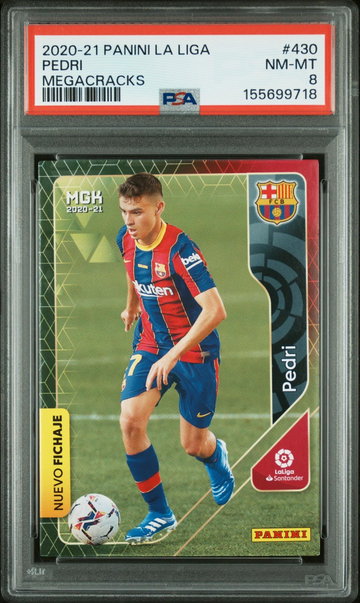 2020 Panini Megacracks La Liga Nuevo Fichaje Pedri #430 PSA 8
