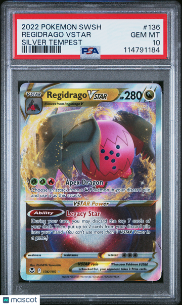 2022 Pokemon Sword & Shield Silver Tempest Regidrago Vstar Silver Tempest PSA 10 #136