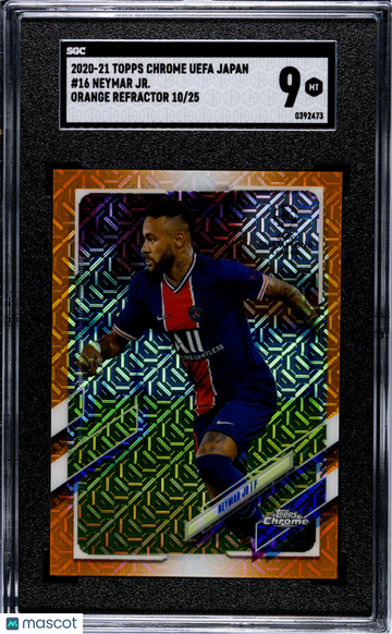 Neymar JR. 2020 Topps Chrome Uefa Japan Orange Refractor 25 SGC 9