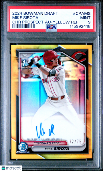 2024 Bowman Draft Chrome Prospect Autographs Mike Sirota #CPAMS Yellow Ref /75 PSA 9