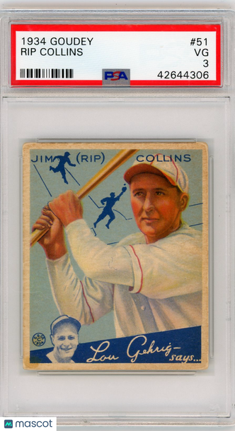 1934 Goudey Rip Collins #51 PSA 3