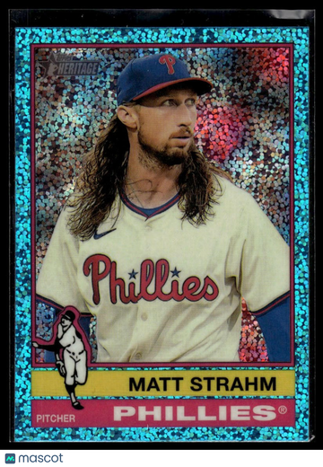 2025 Topps Heritage Matt Strahm #7 Chrome Light Blue Sparkle Refractor