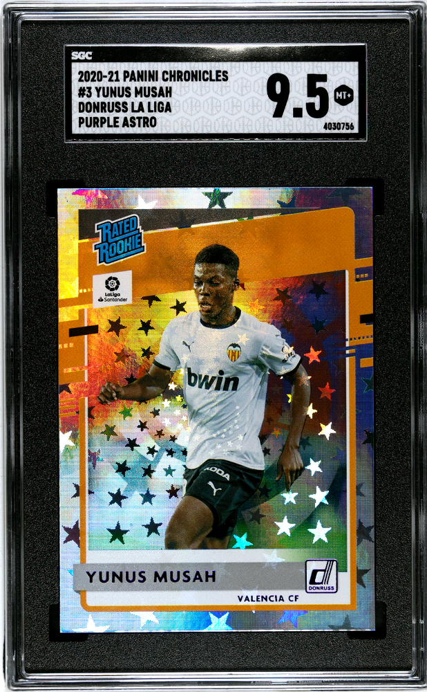 2020-21 Panini Chronicles Yunus Musah #3 Donruss La Liga Purple Astro SGC 9.5