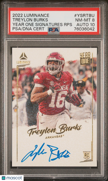 2022 Panini Luminance Year One Signatures Treylon Burks #YSRTBU RC PSA 8