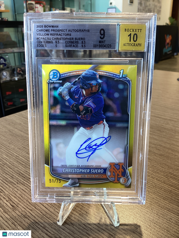 2025 Bowman Chrome Prospect Autographs Yellow Refractors Christopher Suero #CPACSU BGS 9 Auto 10