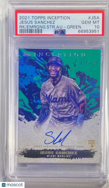 2021 Topps Inception Rookie And Emerging Star Autographs Jesus Sanchez #JSA RK Emrgng. STR. Au Green PSA 10