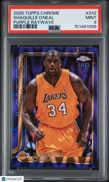 2025 Topps Chrome Shaquille O'Neal #242 Purple Raywave /75 PSA 9