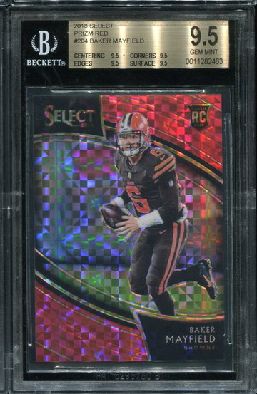 Baker Mayfield Select Field Level Red /49 BGS 9.5