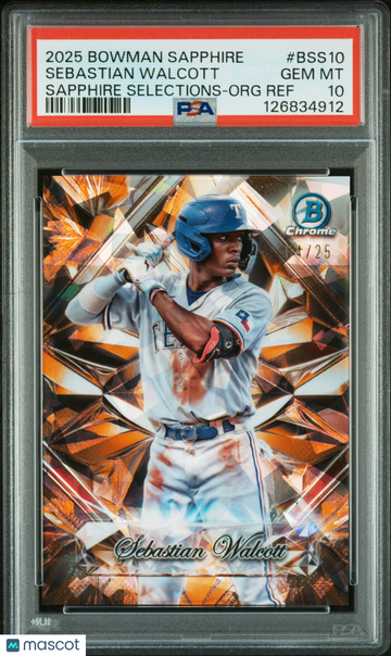 2025 Bowman Sapphire Edition Sapphire Selections Sebastian Walcott #BSS10 Org Ref /25 PSA 10
