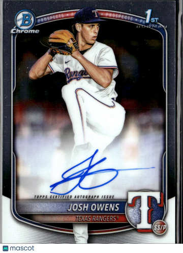 Josh Owens 2025 Topps Bowman Chrome 1st Bowman Auto Texas Rangers