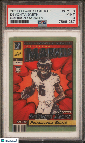 2021 Panini Clearly Donruss Gridiron Marvels Devonta Smith #GM-18 Rookie PSA 9