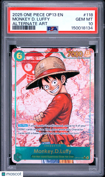 2025 One Piece Op13-Carrying On His Will Monkey D. Luffy Alternate Art PSA 10 #118