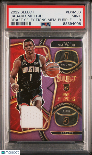 2022 Panini Select Draft Selections Memorabilia Jabari Smith JR. #DSMJS Draft Selections Mem Purple PSA 9