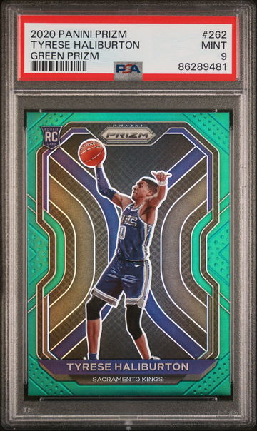 2020 PANINI TYRESE HALIBURTON PRIZM GREEN PRIZM #262 PSA 9