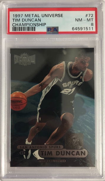 1997 Skybox NBA Metal Universe Championship - Tim Duncan Rookie Card #72 - PSA 8