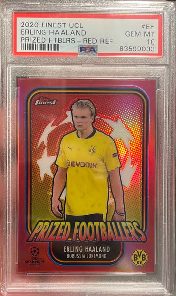 2020 Topps Finest UCL Erling Haaland Prized Footballers Red Refractor - 1/5 - PSA 10