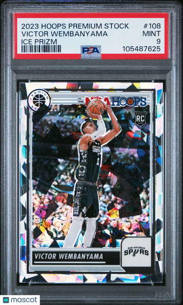 2023 Panini Hoops Premium Stock Victor Wembanyama #108 Ice Prizm Rookie RC PSA 9