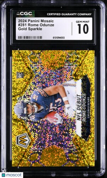 Graded 10 2024 Panini Mosaic Gold Sparkle Prizm Auto #309 Rome Odunze RC Jakobi Meyers Bears