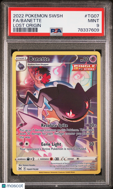 2022 Pokemon Sword & Shield Lost Origin Banette Holo Full Art PSA 9 #TG07
