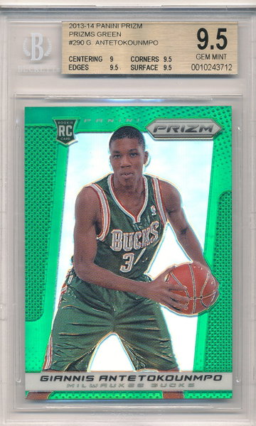 Giannis Antetokounmpo 2013-14 Panini Prizm Green Refractor Rookie Card RC BGS 9.5 Gem Mint