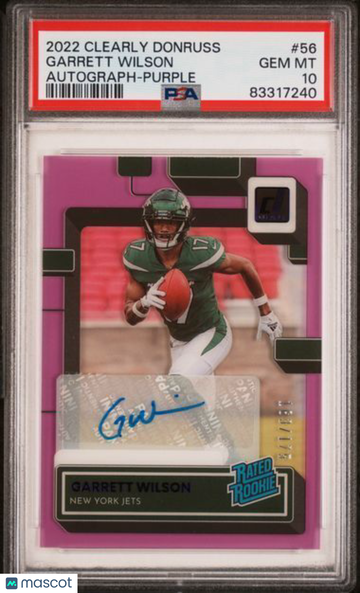 2022 Panini Clearly Donruss Garrett Wilson #56 Autograph Purple PSA 10