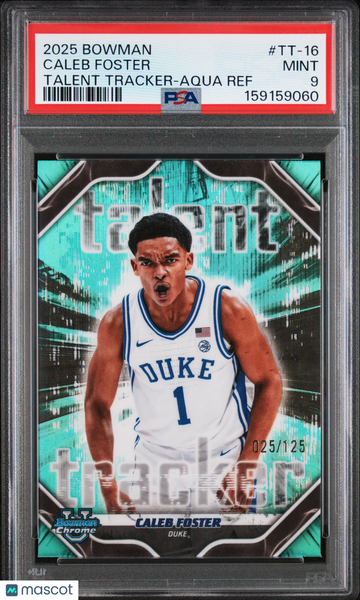 2025 Bowman Chrome Talent Tracker Caleb Foster #TT16 Aqua Ref /125 PSA 9