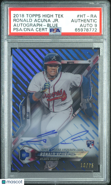 Graded 2018 Topps High Tek Ronald Acuna Jr Autograph Blue #HT-RA 10/75 PSA A