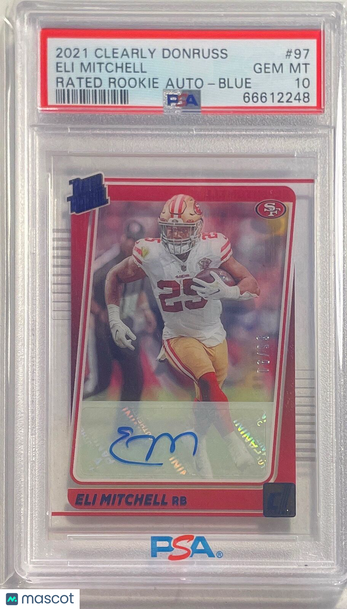 2021 Panini Clearly Donruss Eli Mitchell #97 Rated Rookie Auto Blue PSA 10