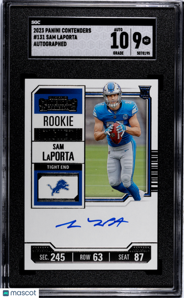 2023 Panini Contenders Sam Laporta #131 Autograph SGC 9 Auto 10