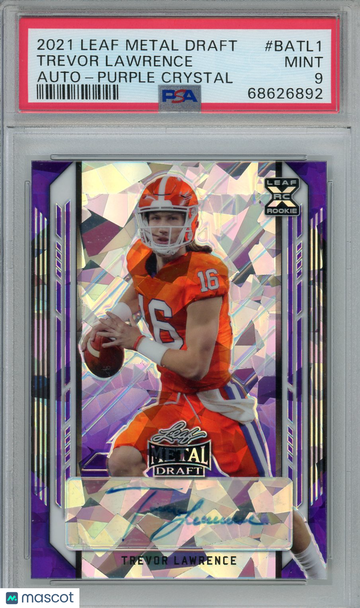 2021 Leaf Metal Draft Autographs Trevor Lawrence #BATL1 Purple Crystal Rookie PSA 9