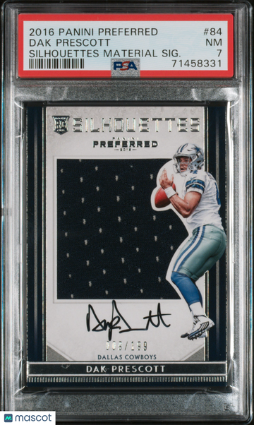 2016 Panini Preferred Silhouettes Material Signature Dak Prescott #84 SIG. /199 PSA 7