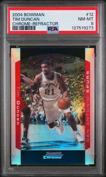 2004 Bowman Chrome Refractor Tim Duncan #12 /300 PSA 8
