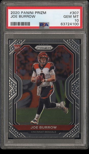💎🏈2020 Panini Prizm #307 Joe Burrow Cincinnati Bengals RC Rookie PSA 10 GEM 🧨