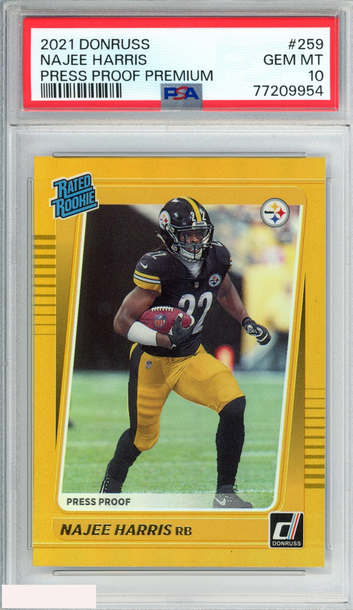 2021 PANINI DONRUSS NAJEE HARRIS #259 PRESS PROOF PREMIUM ROOKIE RC PSA 10