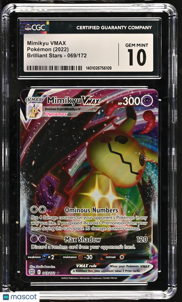 2022 SWSH Brilliant Stars Mimikyu VMAX Holo CGC 10 #069/172