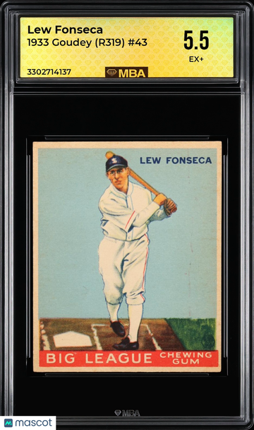 Graded 1933 Goudey R319 Baseball Card Lew Fonseca #43 MBA 5.5