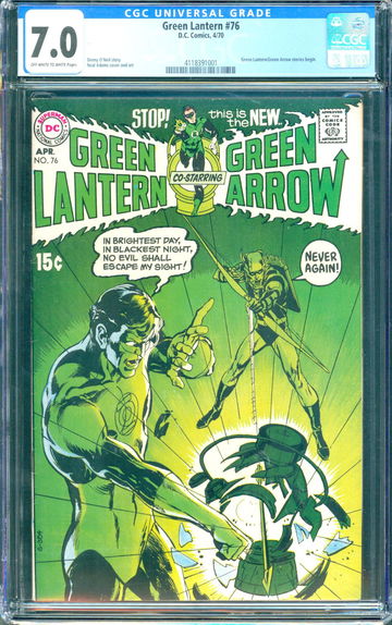 Green Lantern #76 (1970) CGC 7.0 -- O/w to white; Green Arrow team-ups begin