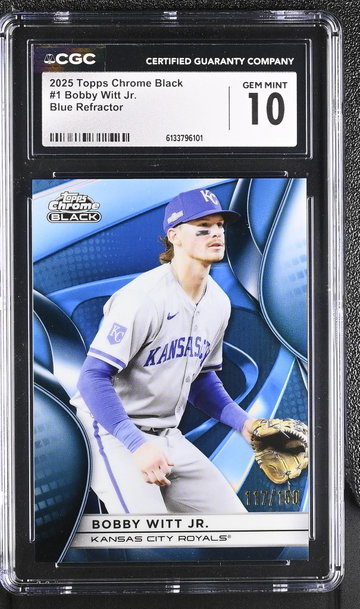 2025 Topps Chrome Black #1 Bobby Witt Jr. Blue Refractor /150 CGC 10