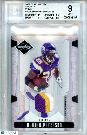 2008 Leaf Limited Threads Prime Adrian Peterson #57 /25 BGS 9