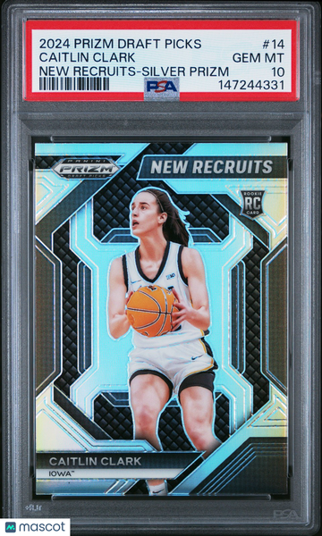 2024 Panini Prizm Draft Picks Caitlin Clark #14 New Recruits Prizms Silver PSA 10