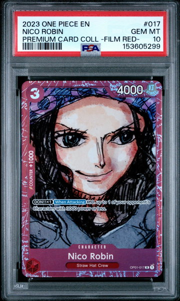 2023 Premium Collection Film Red (Foil) English Alt. Art Parallel Foil Nico Robin #OP01-017 PSA 10