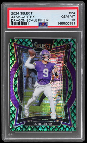2024 Panini Select Jj Mccarthy Concourse Gold Dragon Scale Prizm PSA 10 RC