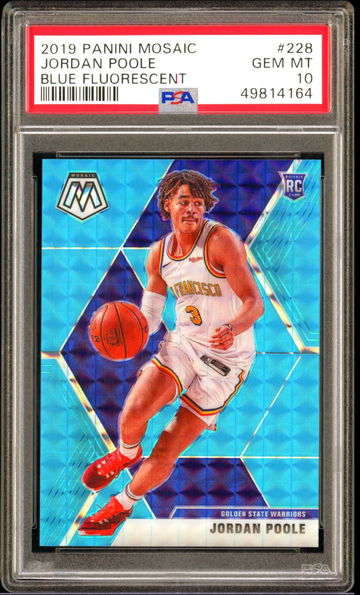 2019-20 Mosaic Jordan Poole Blue Fluorescent #/15 PSA 10 GEM-MT