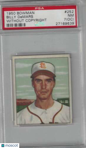 1950 Bowman Billy Demars #252 Without Copyright Base Set PSA 7