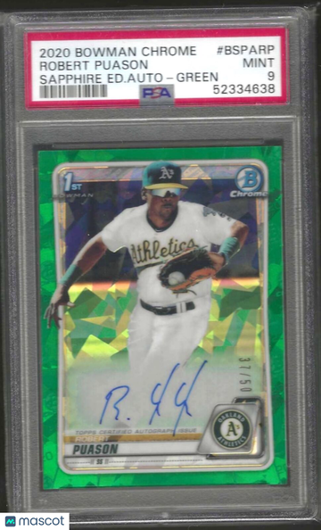 2020 Bowman Chrome Sapphire Edition Autographs Robert Puason #BSPARP Ed. Auto Green PSA 9