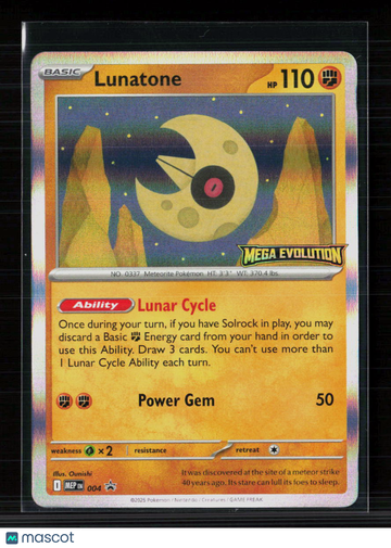 Pokemon 2025 Mega Evolution Lunatone Holo Rare Trading Card #004 English