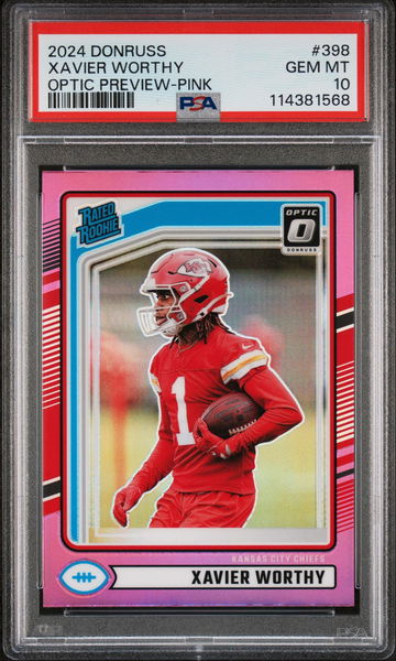 2024 Panini Donruss Optic Preview Pink Xavier Worthy #398 RC PSA 10