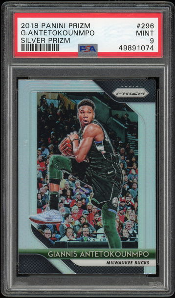 2018 Prizm #296 Giannis Antetokounmpo Silver Prizm PSA 9