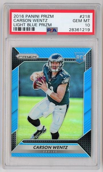 2016 Panini Prizm Light Blue Prizm /199 Carson Wentz PSA 10