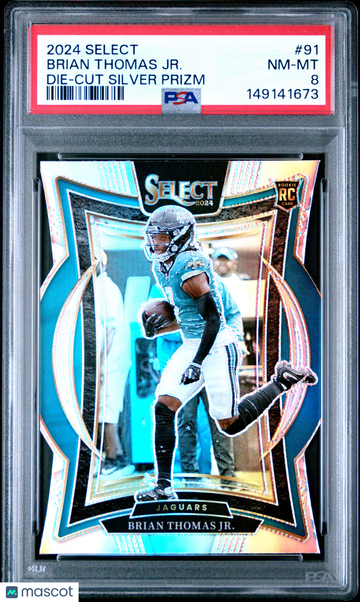 2024 Panini Select Brian Thomas JR. #91 Die Cut Silver Prizm Rookie PSA 8